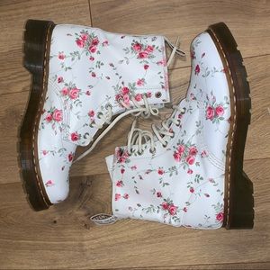 White floral Doc Martens